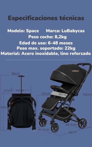 COCHE DE PASEO REVERSIBLE 4 RUEDAS 360°SPACE NEGRO LUBABYCAS - 7