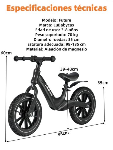 BICICLETA DE EQUILIBRIO 3-8 AÑOS ARO 14 NEGRA LUBABYCAS - 8