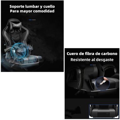 SILLA GAMER RECLINABLE CON REPOSA PIES NEGRA LUBABYCAS - 3