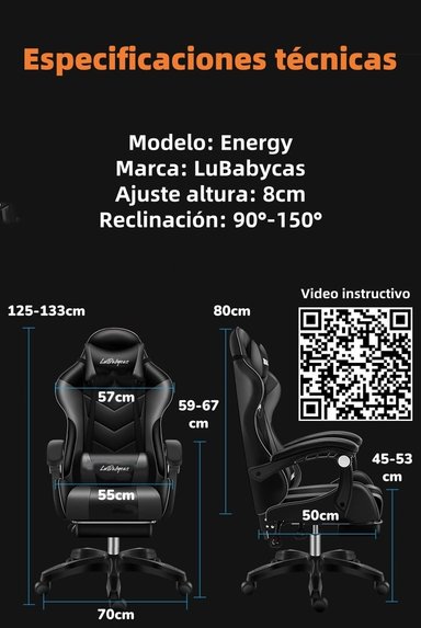 SILLA GAMER RECLINABLE CON REPOSA PIES ROSADA LUBABYCAS - 8