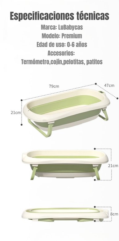 BAÑERA CON TERMÓMETRO Y COJÍN PREMIUM VERDE LUBABCYAS - 8