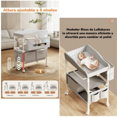 MUDADOR DE PAÑALES PLEGABLE GRIS ACCESORIOS BLESS LUBABYCAS - 5