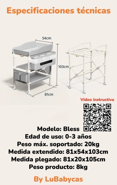 MUDADOR DE PAÑALES PLEGABLE GRIS ACCESORIOS BLESS LUBABYCAS - 8