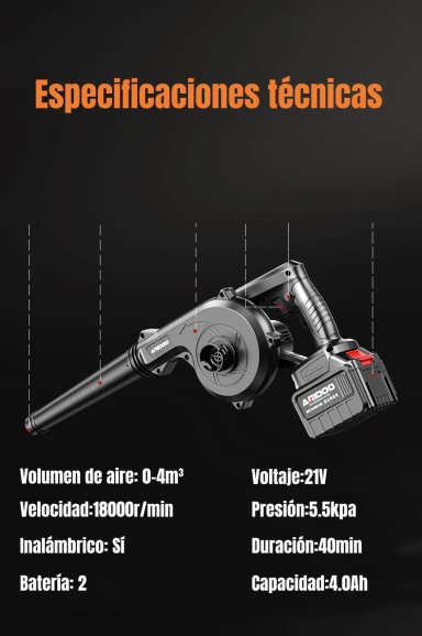 SOPLADORA ASPIRADORA INALAMBRICA 2 BATERIAS 21V C01 - 8
