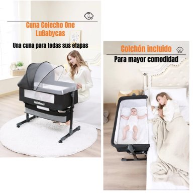 CUNA COLECHO ONE CON MOSQUITERO COLCHON GRIS LUBABYCAS - 2