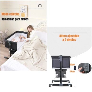 CUNA COLECHO ONE CON MOSQUITERO COLCHON GRIS LUBABYCAS - 3