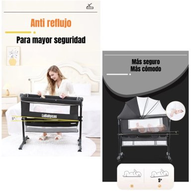 CUNA COLECHO ONE CON MOSQUITERO COLCHON GRIS LUBABYCAS - 4
