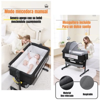 CUNA COLECHO ONE CON MOSQUITERO COLCHON GRIS LUBABYCAS - 6