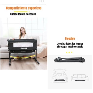 CUNA COLECHO ONE CON MOSQUITERO COLCHON GRIS LUBABYCAS - 7
