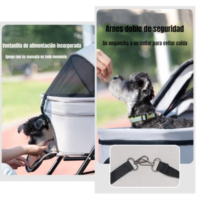 COCHE PARA MASCOTAS PERROS GATOS 2 EN 1 LUBABYCAS NEGRO - 5