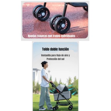 COCHE PARA MASCOTAS PERROS GATOS 2 EN 1 LUBABYCAS NEGRO - 7