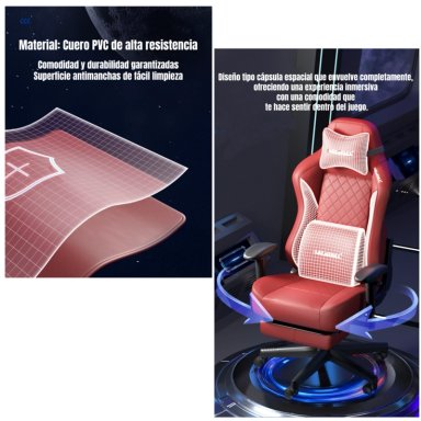 SILLA GAMER PREMIUM RECLINABLE CON REPOSAPIES POWER ROJA - 3