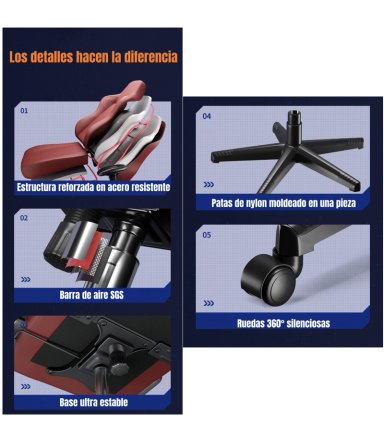 SILLA GAMER PREMIUM RECLINABLE CON REPOSAPIES POWER NEGRA - 7
