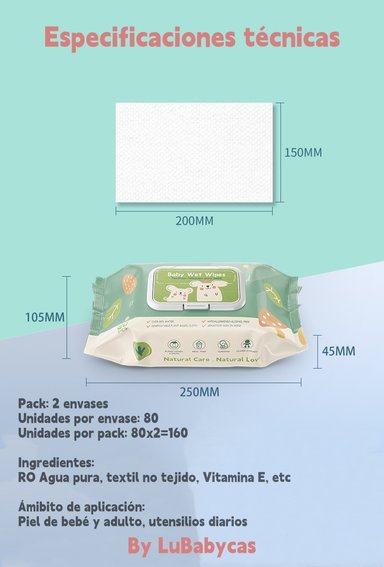 TOALLITAS HUMEDAS CON TAPA PACK 2X80 UNIDADES LUBABYCAS - 8