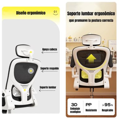 SILLA DE ESCRITORIO 360° KIKKA CON APOYACABEZA NEGRA - 3