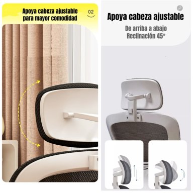 SILLA DE ESCRITORIO 360° KIKKA CON APOYACABEZA NEGRA - 4