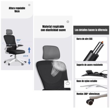 SILLA DE ESCRITORIO 360° KIKKA CON APOYACABEZA NEGRA - 7