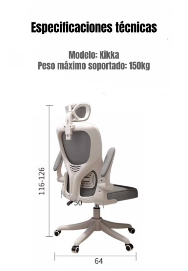 SILLA DE ESCRITORIO 360° KIKKA CON APOYACABEZA NEGRA - 8