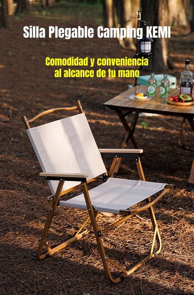 SILLA PLEGABLE CAMPING CON BOLSILLO PLAYA PICNIC BEIGE KEMI - 2