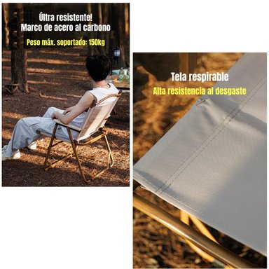 SILLA PLEGABLE CAMPING CON BOLSILLO PLAYA PICNIC BEIGE KEMI - 3
