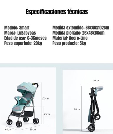 COCHE DE PASEO RECLINABLE LIVIANO SMART NEGRO LUBABYCAS - 8