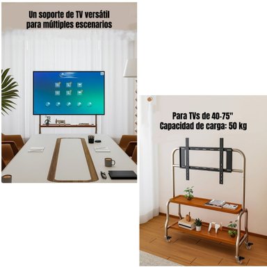 SOPORTE TV RACK PEDESTAL 40”-75” RUEDAS DOBLE ALMACENAMIENTO - 5