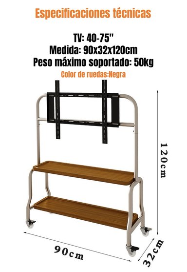 SOPORTE TV RACK PEDESTAL 40”-75” RUEDAS DOBLE ALMACENAMIENTO - 8