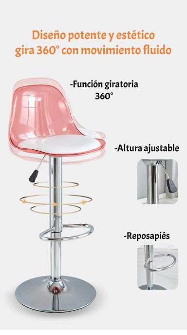 PACK 2 SILLAS PISO BAR EN COLOR BLANCOS ALTURA REGULABLE CON RESPALDO - 2