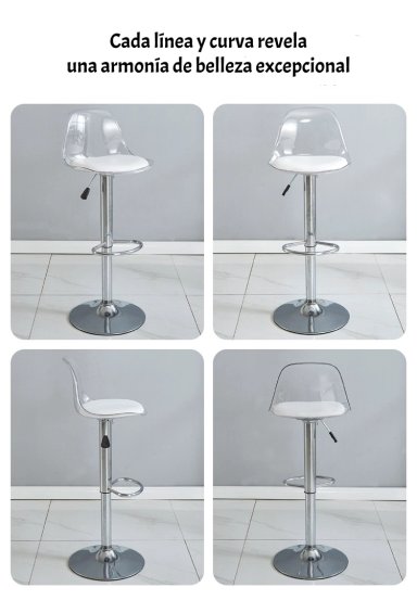 PACK 2 SILLAS PISO BAR EN COLOR BLANCOS ALTURA REGULABLE CON RESPALDO - 4