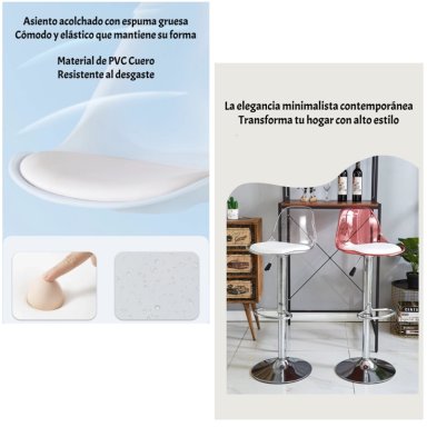 PACK 2 SILLAS PISO BAR EN COLOR BLANCOS ALTURA REGULABLE CON RESPALDO - 6