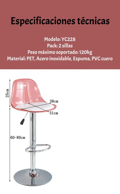 PACK 2 SILLAS PISO BAR EN COLOR BLANCOS ALTURA REGULABLE CON RESPALDO - 8