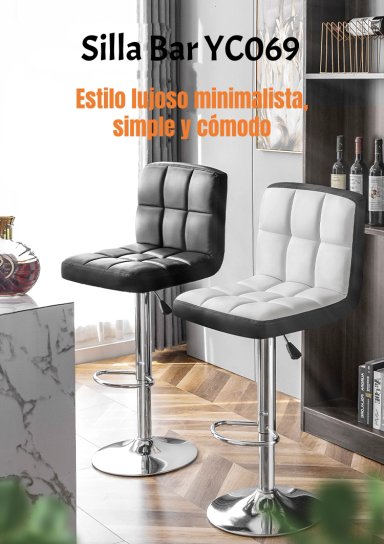 PACK 2 SILLAS PISO BAR NEGRA ALTURA REGULABLE ECOCUERO YC069 - 2