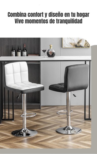 PACK 2 SILLAS PISO BAR NEGRA ALTURA REGULABLE ECOCUERO YC069 - 6