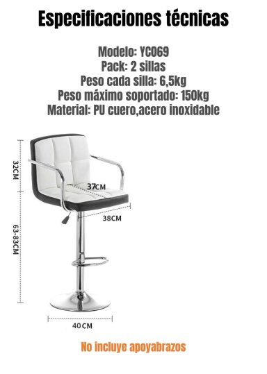 PACK 2 SILLAS PISO BAR NEGRA ALTURA REGULABLE ECOCUERO YC069 - 8