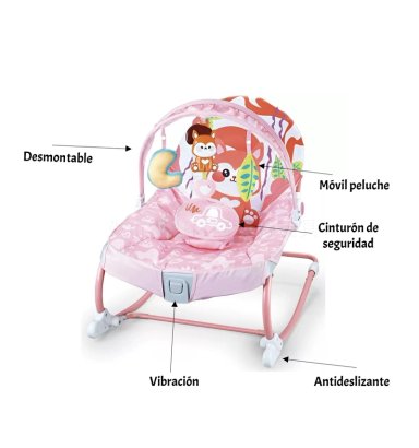 MECEDORA BEBE  SILLA NIDO MUSICAL VIBRACION ROSADA LUBABYCAS - 3