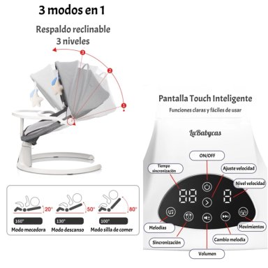 MECEDORA ELE CTRICA 2 EN 1 BLUETOOTH YOYA GRIS LUBABYCAS - 3