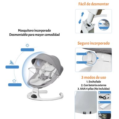 MECEDORA ELE CTRICA 2 EN 1 BLUETOOTH YOYA GRIS LUBABYCAS - 7