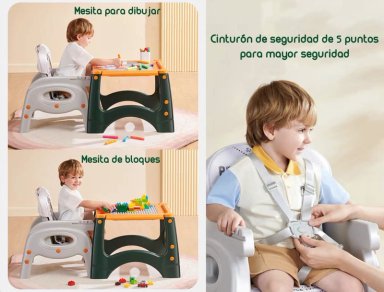 SILLA DE COMER LUBABYCAS MULTIFUNCIONAL CON RUEDAS ROSADA - 5