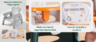 SILLA DE COMER LUBABYCAS MULTIFUNCIONAL CON RUEDAS ROSADA - 6
