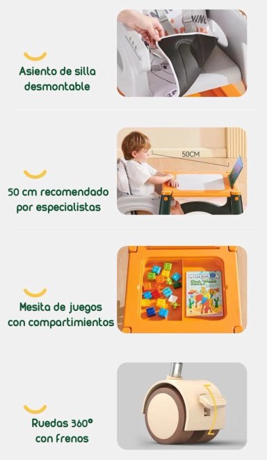SILLA DE COMER LUBABYCAS MULTIFUNCIONAL CON RUEDAS ROSADA - 7