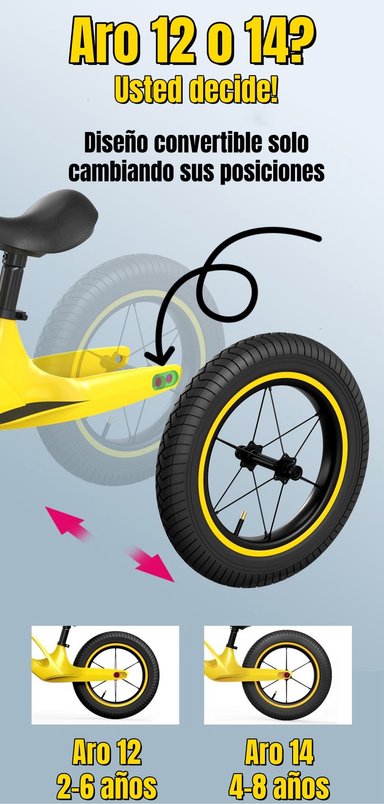 BICICLETA DE EQUILIBRIO CONVERTIBLE ARO 12 Y 14 AMARILLA - 3