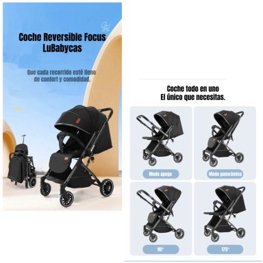 COCHE PASEO REVERSIBLE CON MOSQUITERO FOCUS NEGRO LUBABYCAS - 2