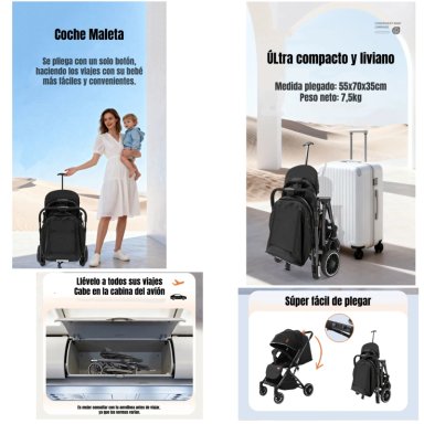 COCHE PASEO REVERSIBLE CON MOSQUITERO FOCUS NEGRO LUBABYCAS - 3
