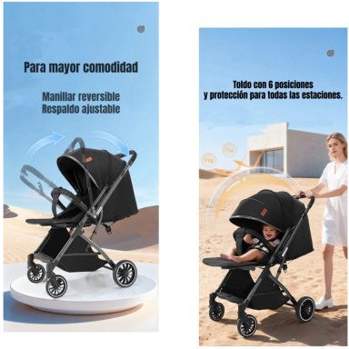 COCHE PASEO REVERSIBLE CON MOSQUITERO FOCUS NEGRO LUBABYCAS - 4