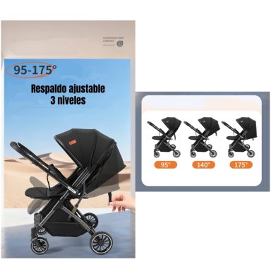 COCHE PASEO REVERSIBLE CON MOSQUITERO FOCUS NEGRO LUBABYCAS - 6