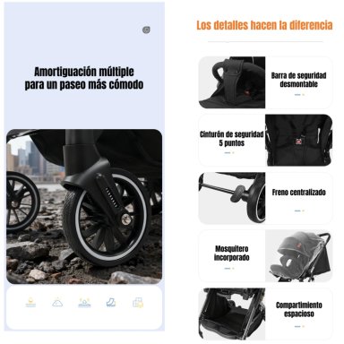 COCHE PASEO REVERSIBLE CON MOSQUITERO FOCUS NEGRO LUBABYCAS - 7