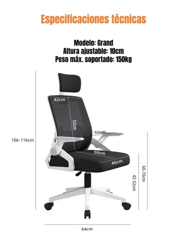 SILLA DE ESCRITORIO CON APOYACABEZA GRAND ROSADA - 8
