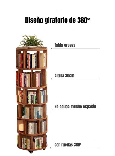 BIBLIOTECA GIRATORIA 360 LIBRERO ORGANIZADOR RUEDAS 165CM - 3