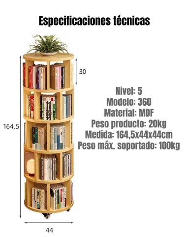BIBLIOTECA GIRATORIA 360 LIBRERO ORGANIZADOR RUEDAS 165CM - 8