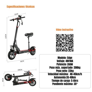 SCOOTER ADULTO ELE CTRICO 40KM 48V 350W EDGE NEGRO - 8